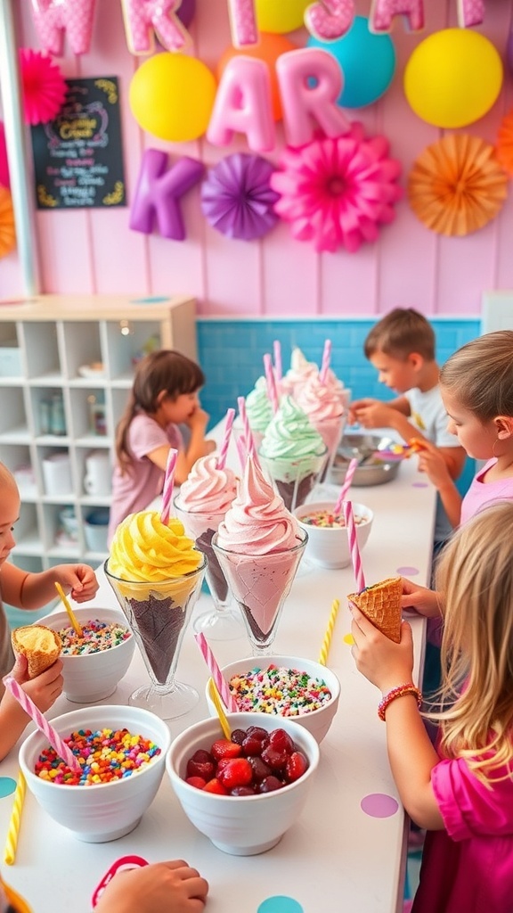 Ice Cream Party Recipe for Kids A fun ice cream sundae bar with different flavors and toppings for kids.